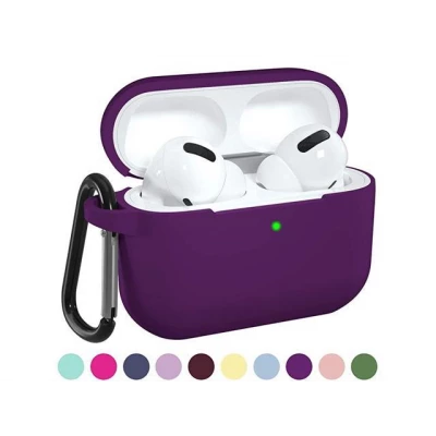 Silicone Case Cover Compatible with Apple AirPods Pro Protective Case with Carabiner for Airpods 3 Front LED Visible Purple