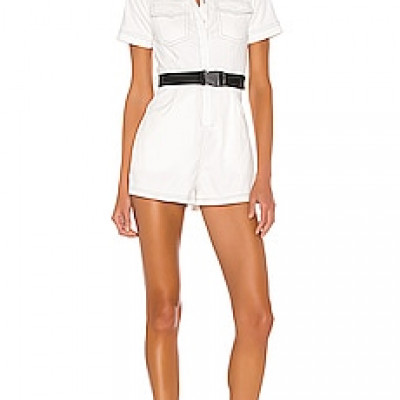 superdown Emma Contrast Stitch Romper in White | REVOLVE