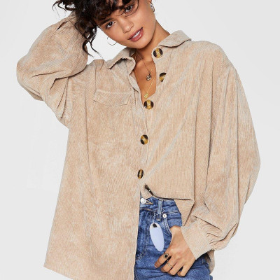 Womens Big Cord and Beautiful Oversized Shirt - Beige - 6, Beige