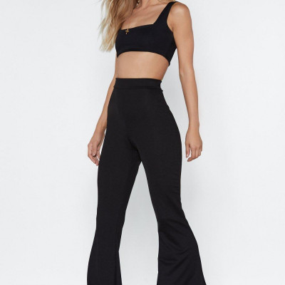Womens Square Neckline Crop Top And High-Waisted Trousers - Black - 4, Black