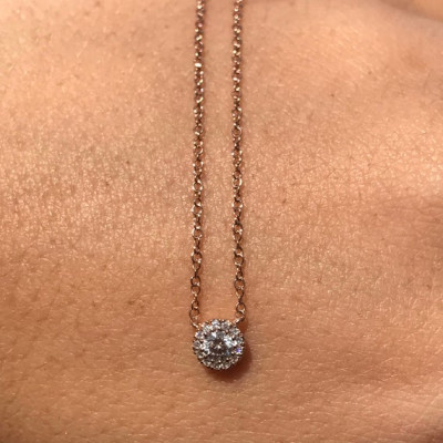 14kt Rose Gold Round Diamond W/ Halo Pendant
