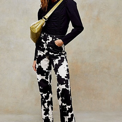 Petite Cow Print 90S Straight Jeans - Brown