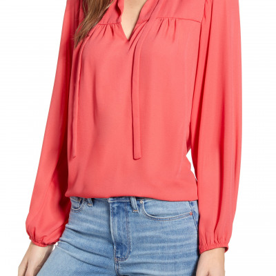 Womens Gibson X International Womens Day Curves To Contour Tie Neck Flowy Blouse