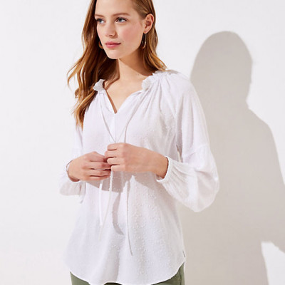 LOFT Clip Dot Split Neck Blouse