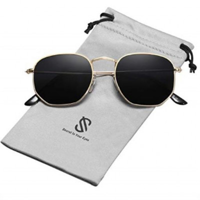 SOJOS Small Square Polarized Sunglasses for Men and Women Polygon Mirrored Lens SJ1072 with Gold Frame/Grey Lens