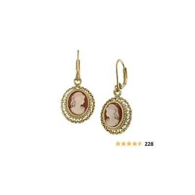 1928 Jewelry Dark Carnelian Oval Stone Cameo Heart Frame Earrings