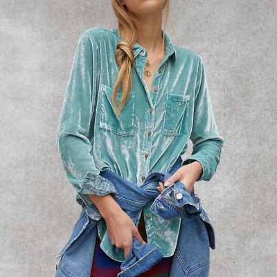 Pilcro Mara Relaxed Velvet Buttondown