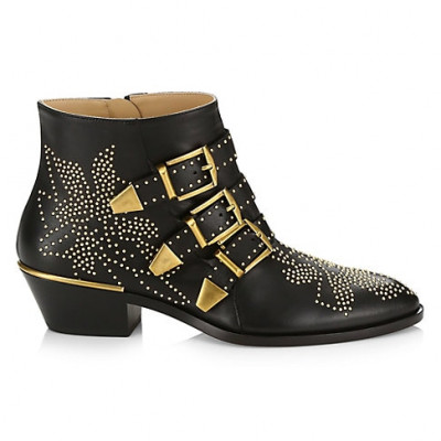 Chlo Womens Susanna Studded Leather Ankle Boots - Black - Size 35 (5)