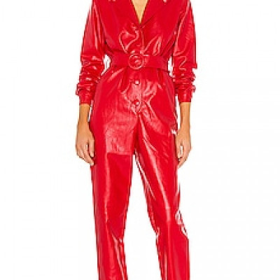 Ronny Kobo Alie Faux Leather Jumpsuit in Red | REVOLVE