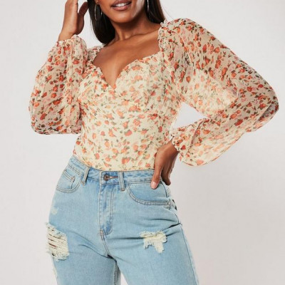 Orange Floral Ditsy Milkmaid Bodysuit