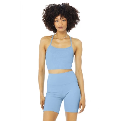 Alo Yoga | Alosoft Ribbed Crop Calm Tank Top in Blue Skies