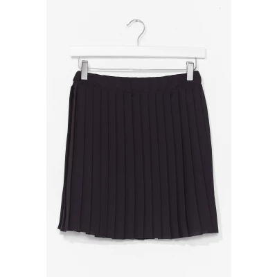 Womens Pleat Dont Go High-Waisted Mini Skirt - Black -, Black