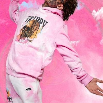 Oversized Skull Tour Print Tie Dye Hoodie