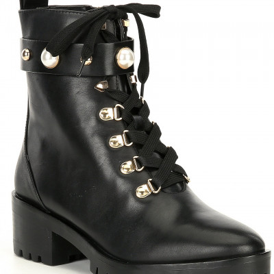 Perry Leather Pearl Ornaments Combat Booties