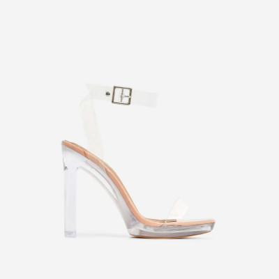 Icy Platform Barely There Perspex Thin Block Clear Heel In Nude Patent