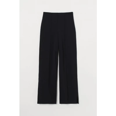 H & M - Wide-cut Side-slit Pants - Black