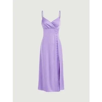 SHEIN Belle Solid Button Split Thigh Cami Dress