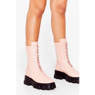 Womens On Your Feet Cleated Faux Leather Boots - Pink - 6, Pink