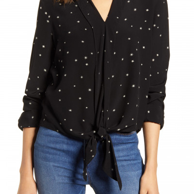 Womens Rails Ava Foil Star Tie Front Blouse