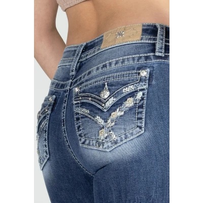 Geometric Braid Cross Stitch Bootcut Denim