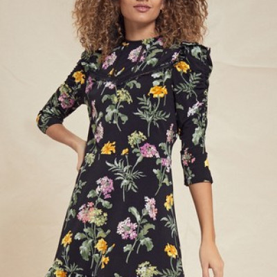 Love & Roses Floral Lace Trim Jersey Skater Dress