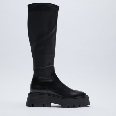 LEATHER HIGH SHAFT BOOTS WITH TREADED SOLES
