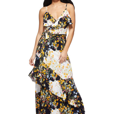 Sofia Jeans by Sofia Vergara Faux Wrap Tossed Bouquets Maxi Dress