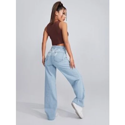 High Waisted Raw Hem Light Wash Wide Leg Jeans