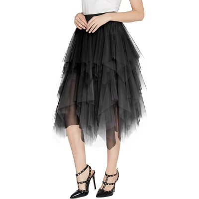 Urban CoCo Women&#39;s Sheer Tutu Skirt Tulle Mesh Layered Midi Skirt