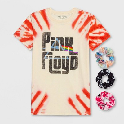 Women's Pink Floyd Short Sleeve Boyfriend Graphic T-Shirt with Scrunchies - (Regular & Plus) Ivory