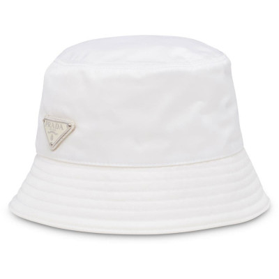 Prada logo-plaque bucket hat - White