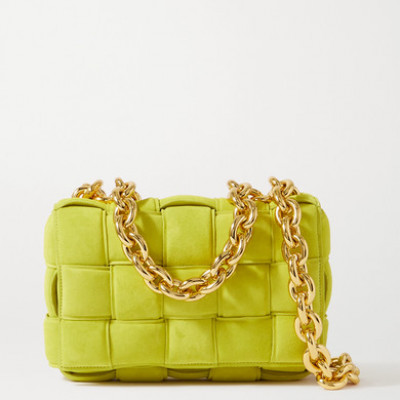 Bottega Veneta - Cassette Chain-embellished Padded Intrecciato Suede Shoulder Bag - Green