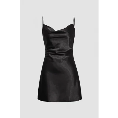 Satin Cowl Neck Slip Mini Dress