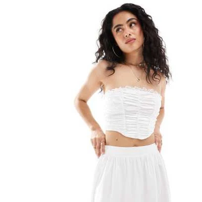 Miss Selfridge satin lace ruched bandeau top in cream
