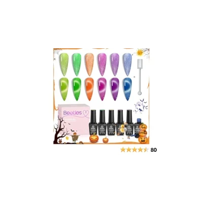 beetles Gel Polish 6 Colors,Holographic Glitter Cat Eye Gel Polish Kit with Double-ended Magnet, Magic Spells Soak Off UV Led Gel Nail Polish Set Manicure Nail Art Kit