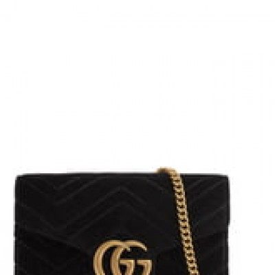 Womens Gucci Gg Marmont 2.0 Matelasse Velvet Wallet On A Chain - Black