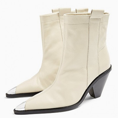 Mellie Buttermilk Leather Western Toe Cap Boots - Buttermilk