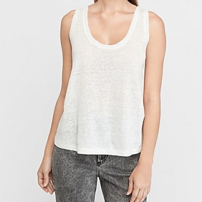 Linen Scoop Neck Tank White Womens