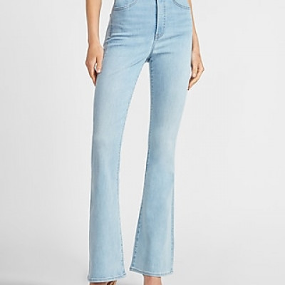 High Waisted Light Wash Flare Jeans