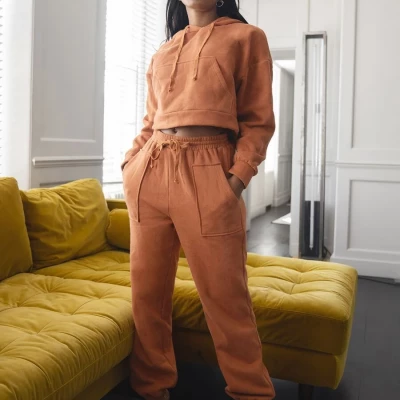 Drop Shoulder Hoodie & Drawstring Waist Sweatpants Set