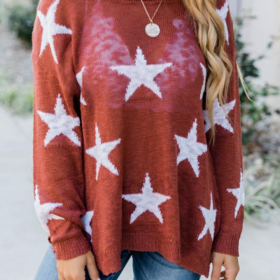 Born A Star Distressed Sweater Rust