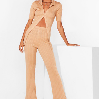 Womens Get Button-Down Tonight Knit Cardigan and trousers Set - Beige - S, Beige