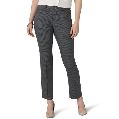 Womens Lee Flex Motion Straight-Leg Pants, Size: 4 - Regular, Grey Grey Pinstripe