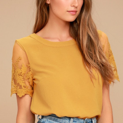Lisa Marie Mustard Yellow Embroidered Top | Lulus