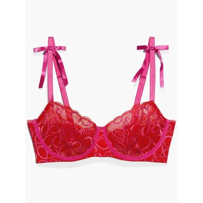 Ribbon Writing Unlined Lace Balconette Bra