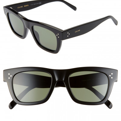 Mens Celine 51mm Rectangle Sunglasses - Shiny Black