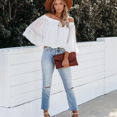 Whimsical World Chiffon Off The Shoulder Top - White