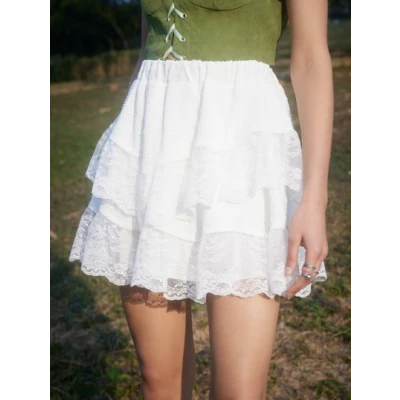 Fairy Grunge Contrast Lace Tiered Layer Skirt