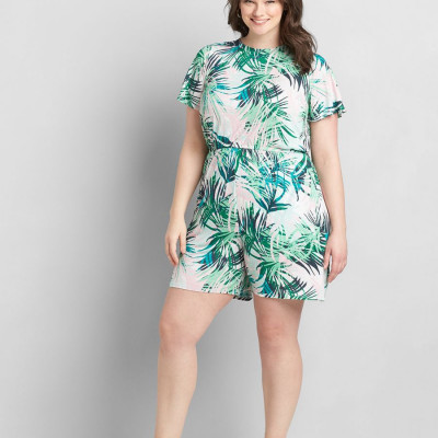 Printed Crossover-Back Romper