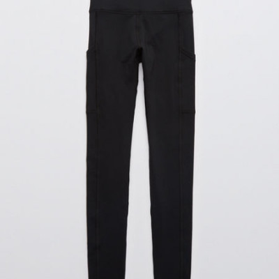 Aerie Play Pocket High Waisted Legging Womens True Black XS Short